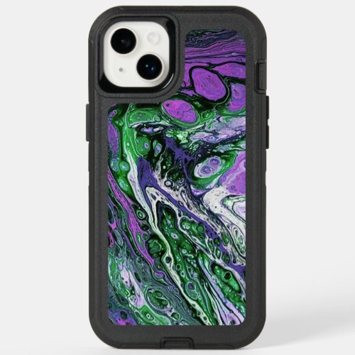 Purple and green abstract paint OtterBox iPhone 14 plus case