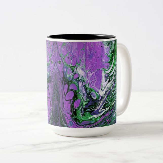 Purple and green abstract paint Two-Tone coffee mug (Front Right)