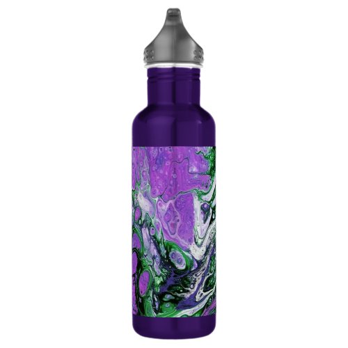Purple and green abstract stainless steel water bottle