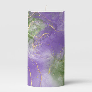 Purple and green alcohol ink pillar candle