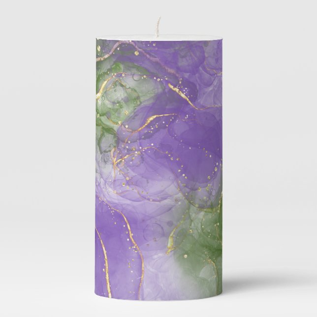 Purple and green alcohol ink pillar candle (Front)