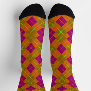 Purple and green argyle pattern socks