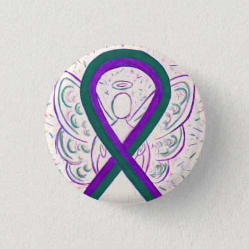 Purple and Green Awareness Ribbon Angel Button Pin