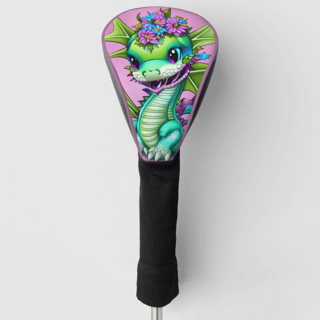 Purple and Green Baby Dragon  Golf Head Cover (Front)
