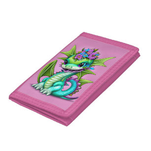 Purple and Green Baby Dragon Tri-fold Wallet