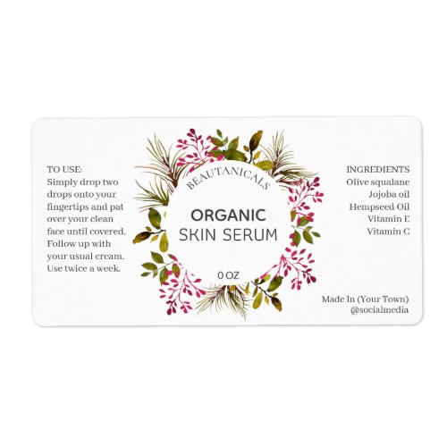 Purple And Green Botanical Leaves Serum Labels