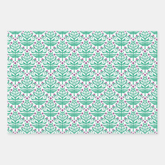 Purple and green branching floral gift wrap