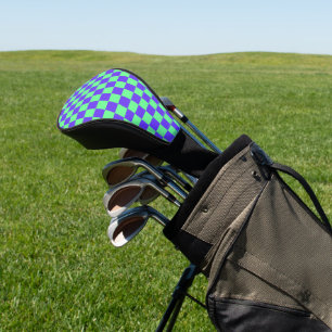 Purple and Green Checkerboard Pattern Golf Head Cover