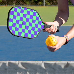 Purple and Green Checkerboard Pattern Pickleball Paddle