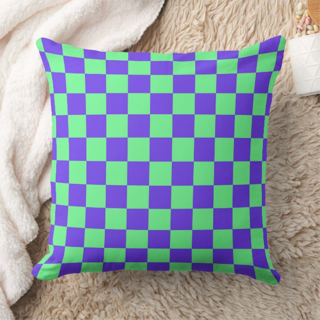 Purple and Green Checkerboard Pattern Throw Pillow (Blanket)