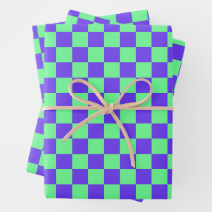 Purple and Green Checkerboard Pattern Wrapping Paper Sheets