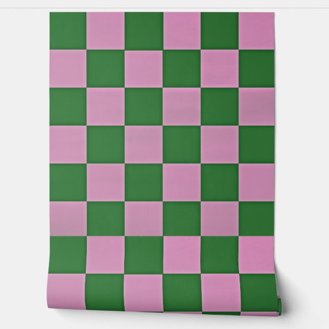 Purple and Green Checkered Square Art Retro Style Wallpaper (Unrolling)