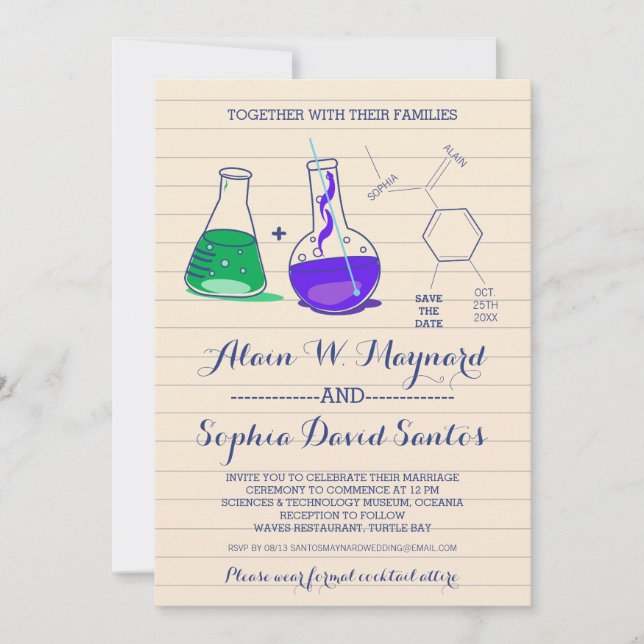 Purple and Green Chemistry Photo Wedding Invites (Front)
