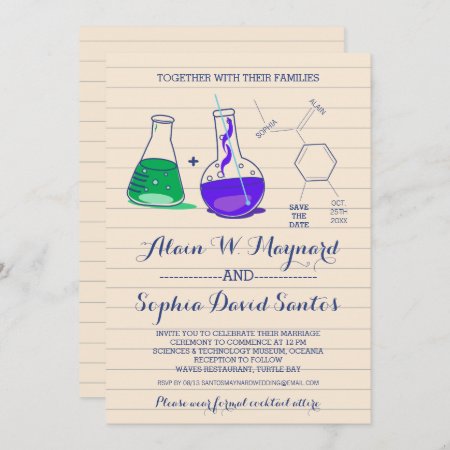 Purple And Green Chemistry Wedding Invitations