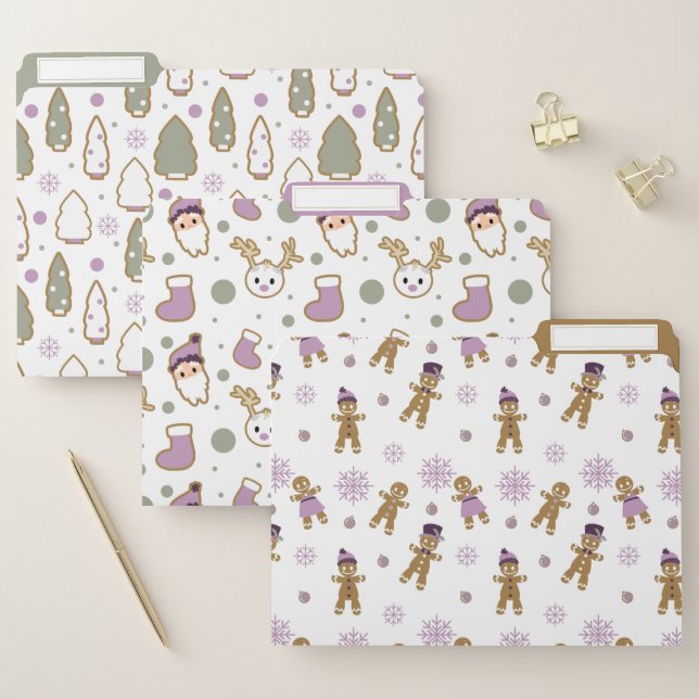 Purple and Green Christmas Cookies Patterned  File Folder (Set)