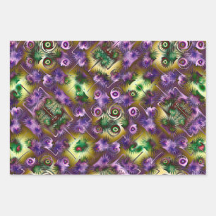 Purple and Green Christmas Fractal Texture Wrapping Paper Sheets