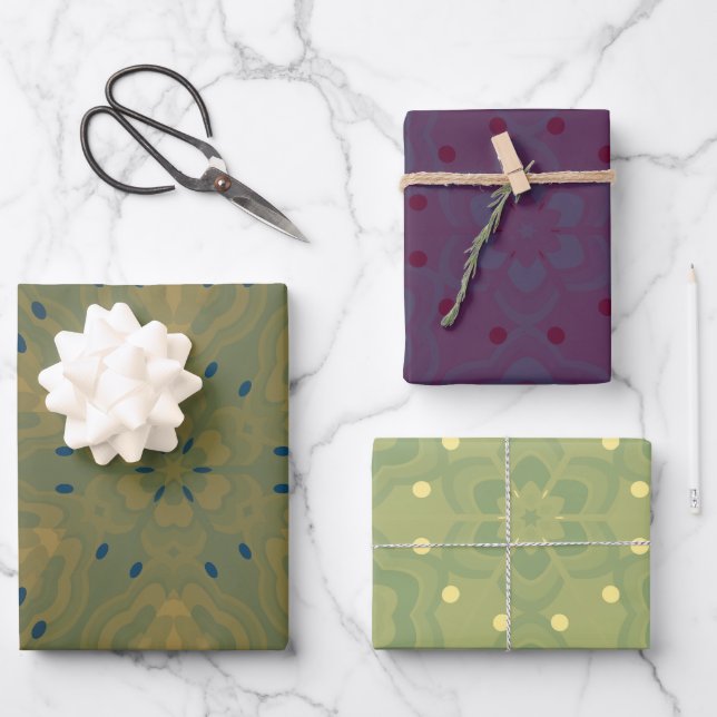 Purple and Green Color Palette Wrapping Paper Sheets (Front)