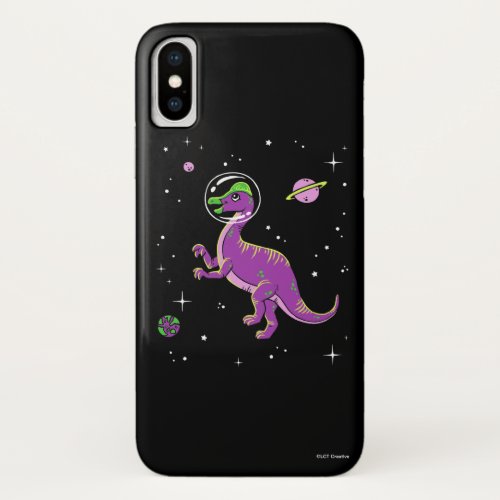 Purple And Green Corythosaurus Dinos In Space iPhone X Case