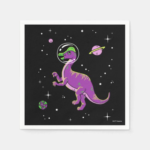 Purple And Green Corythosaurus Dinos In Space Napkins