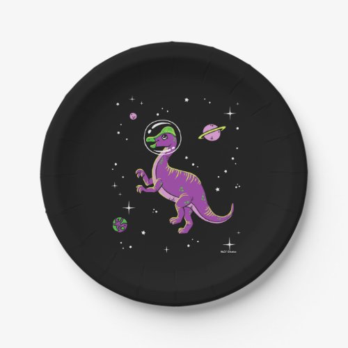 Purple And Green Corythosaurus Dinos In Space Paper Plates