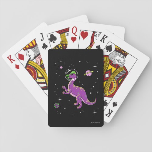 Purple And Green Corythosaurus Dinos In Space Poker Cards