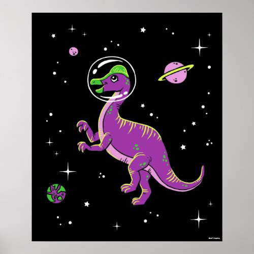 Purple And Green Corythosaurus Dinos In Space Poster