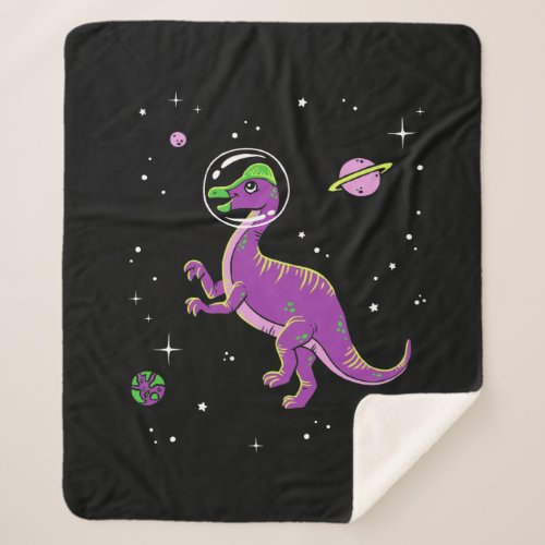 Purple And Green Corythosaurus Dinos In Space Sherpa Blanket