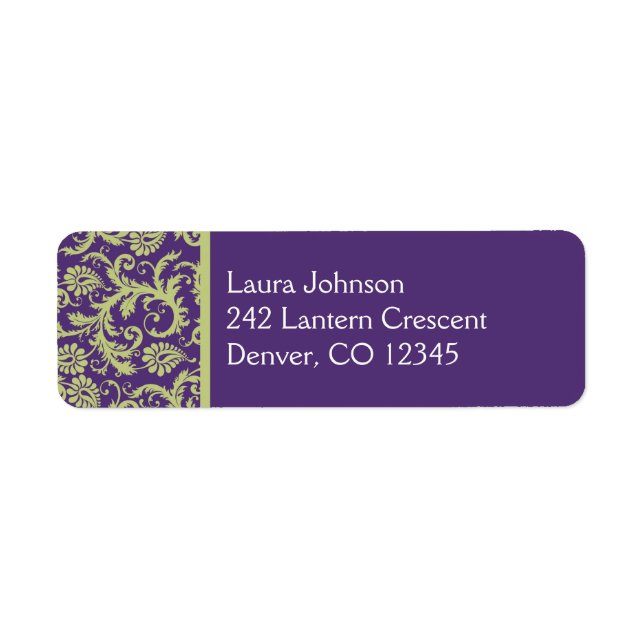 Purple and Green Damask Return Address Label (Front)