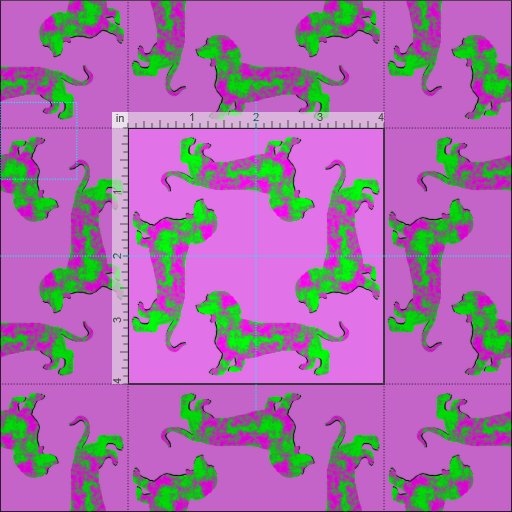 Purple and Green Dapple Dachshund Doxie Dog Fabric