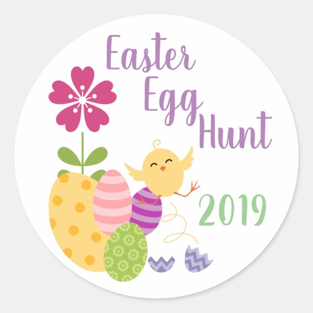 Purple and Green Easter Egg Hunt Classic Round Sticker (Front)