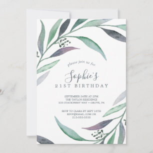 Purple and Green Eucalyptus Birthday Party Invitation