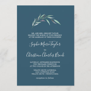 Purple and Green Eucalyptus Blue Formal Wedding Invitation