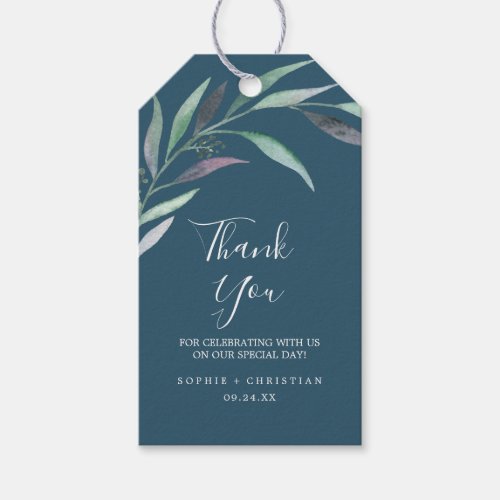 Purple and Green Eucalyptus  Blue Thank You Favor Gift Tags
