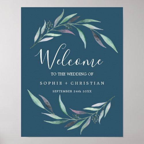 Purple and Green Eucalyptus | Blue Welcome Wedding Poster