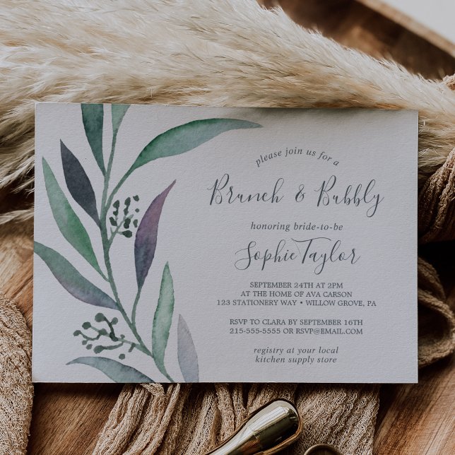 Purple and Green Eucalyptus Brunch and Bubbly Invitation