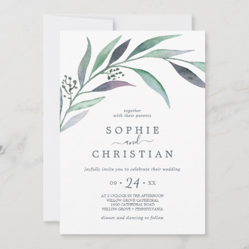 Purple and Green Eucalyptus Casual Wedding Invitation