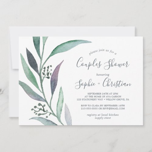 Purple and Green Eucalyptus Couples Shower Invitation
