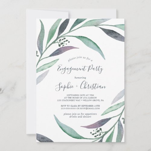 Purple and Green Eucalyptus Engagement Party Invitation