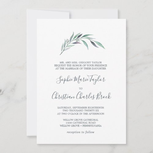 Purple and Green Eucalyptus Formal Wedding Invitation