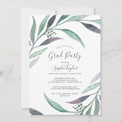 Purple and Green Eucalyptus Graduation Party Invitation