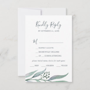 Purple and Green Eucalyptus Menu Choice RSVP Card