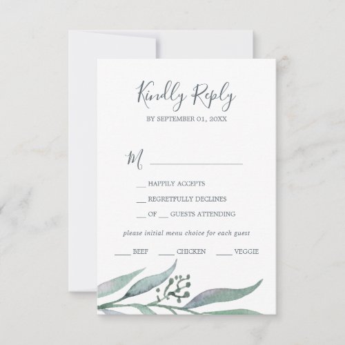 Purple and Green Eucalyptus Menu Choice RSVP Card