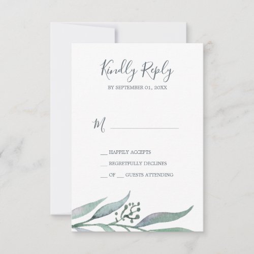 Purple and Green Eucalyptus Simple RSVP Card