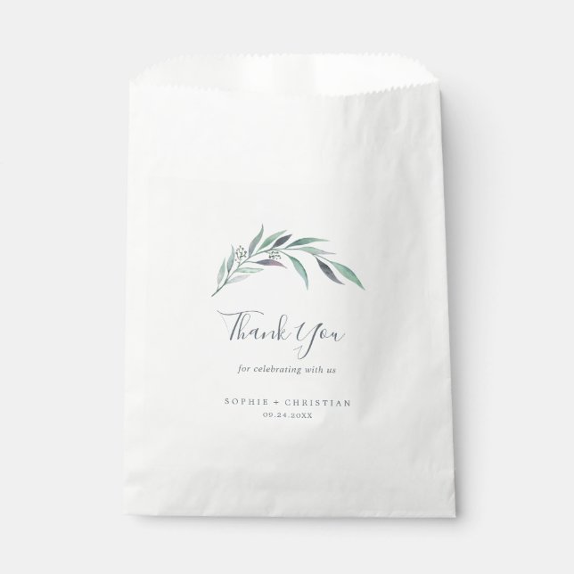 Purple and Green Eucalyptus Thank You Wedding Favor Bag (Front)