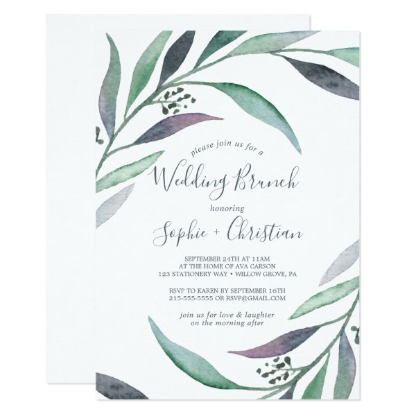 Purple and Green Eucalyptus Wedding Brunch Invitation