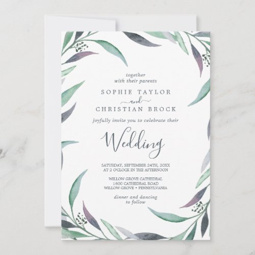 Purple and Green Eucalyptus Wedding Invitation