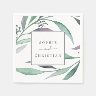 Purple and Green Eucalyptus Wedding Napkins