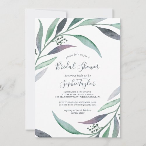 Purple and Green Eucalyptus Wreath Bridal Shower Invitation