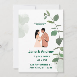 Purple and Green Floral Anniversary Invitation