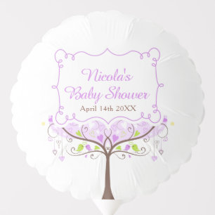 Purple and Green Floral Bird Baby Shower Balloon